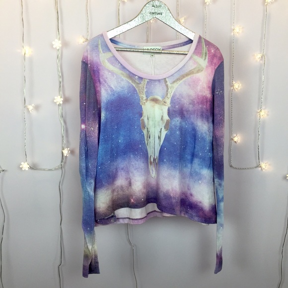 Wildfox Tops - Wildfox Galaxy Skull Long Sleeve Graphic Tee