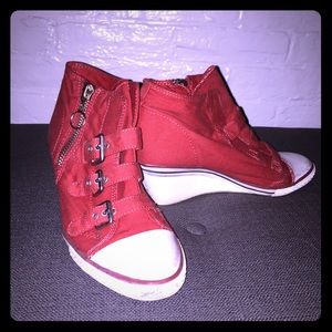 Ash Red Canvas Wedge Sneakers
