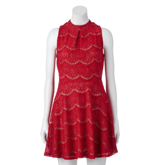 ⛔️SOLD⛔️Love Fire Mockneck Lace Skater Dress - Picture 1 of 3