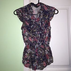 Floral, button up, sheer blouse