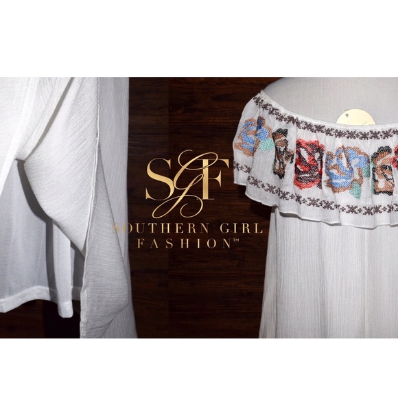 EMBROIDERED DRESS Floral Swing Off Shoulder Mini - Picture 3 of 4