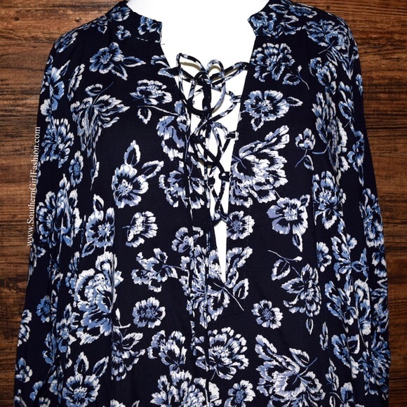 LACE UP DRESS Floral Printed Bohemian Swing Tunic - Picture 2 of 4