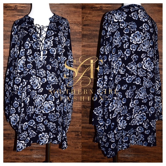 LACE UP DRESS Floral Printed Bohemian Swing Tunic - Picture 3 of 4