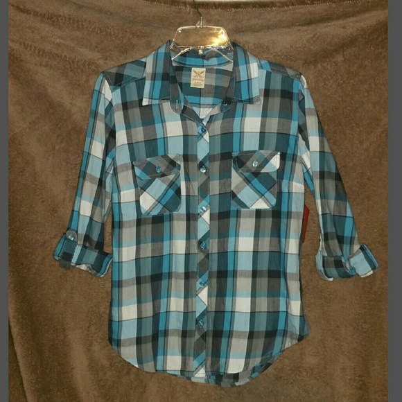 Blue & Gray Plaid Button Down