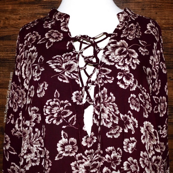 SWING DRESS Floral Printed Mini Lace Up Boho Tunic - Picture 2 of 4