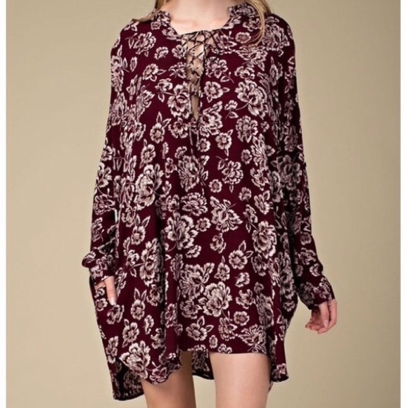 SWING DRESS Floral Printed Mini Lace Up Boho Tunic - Picture 4 of 4