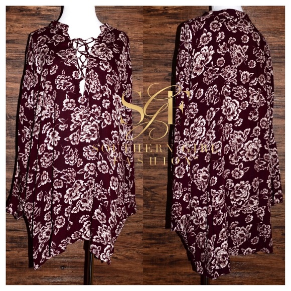 SWING DRESS Floral Printed Mini Lace Up Boho Tunic - Picture 3 of 4