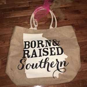 Burlap "Born and Raised Southern" Bag