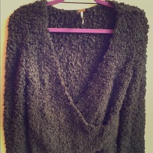 Free People Teddy Wrap Around Bell Sleeve Sweater