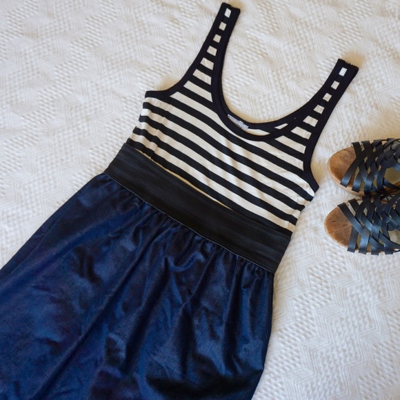 Striped black and white chambray dress