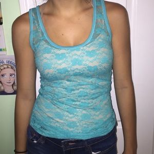 Sheer blue lace tank top