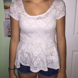 Pleated white lace shirt