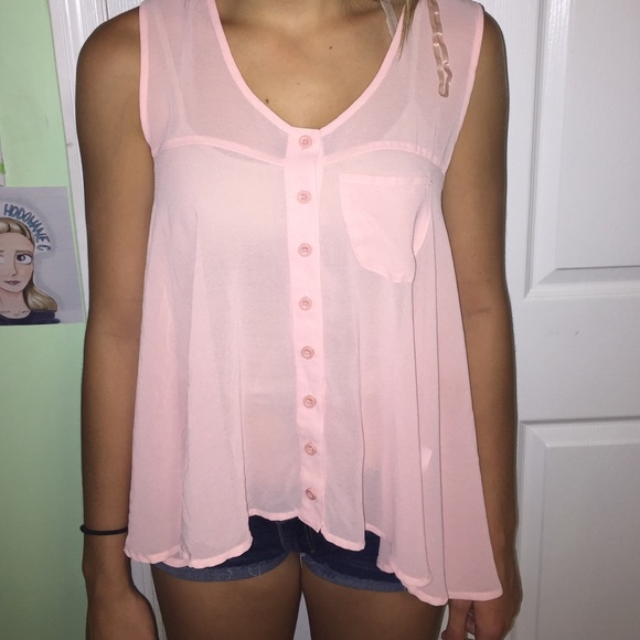 Baby pink button up sheer top