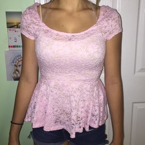 Baby pink lace plotted shirt