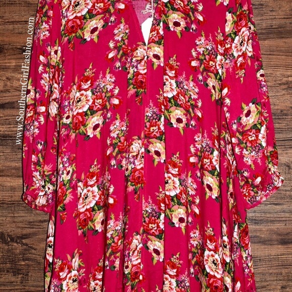 SWING TUNIC Floral Printed Top High Low Bohemian - Picture 3 of 4