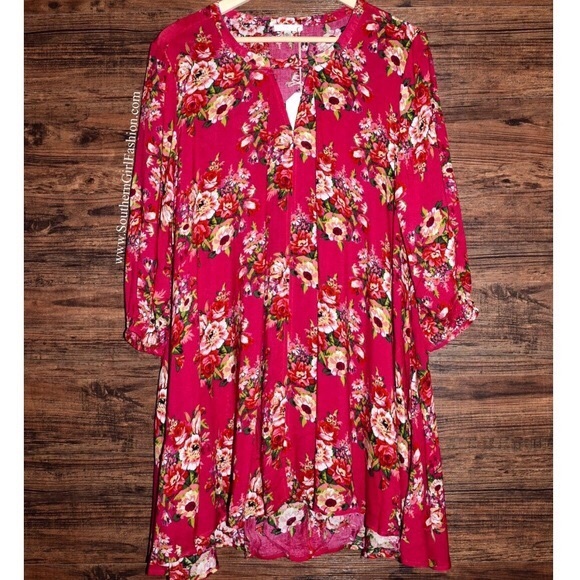 SWING TUNIC Floral Printed Top High Low Bohemian - Picture 2 of 4
