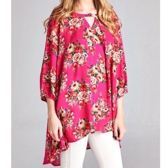 Southern Girl Fashion Tops - SWING TUNIC Floral Printed Top High Low Bohemian