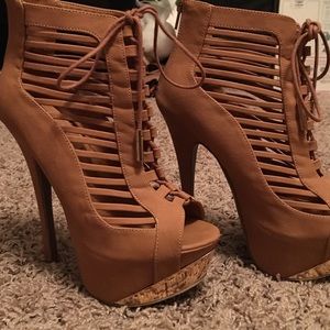 Tan Platform peep toes