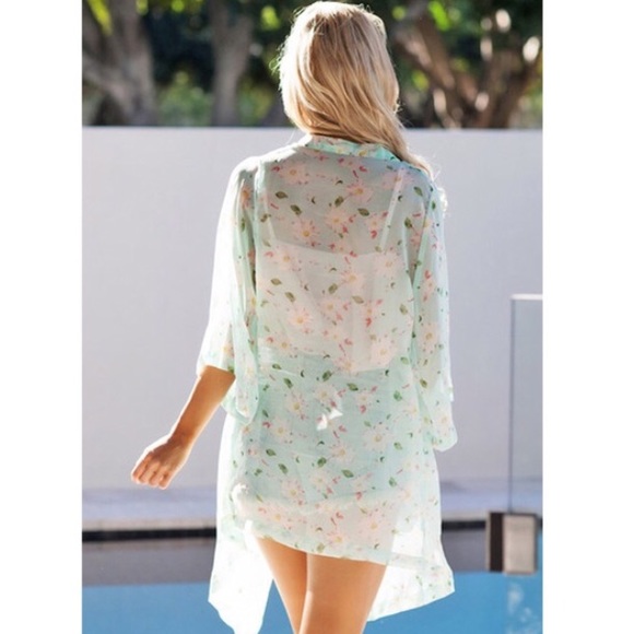 Green Floral Chiffon Kimono Cardigan - Picture 4 of 4