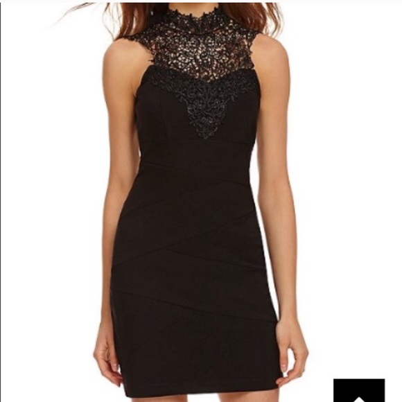 High-neckline Black Lace Yoke Sheath Dress size S