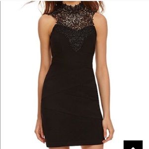 High-neckline Black Lace Yoke Sheath Dress size S