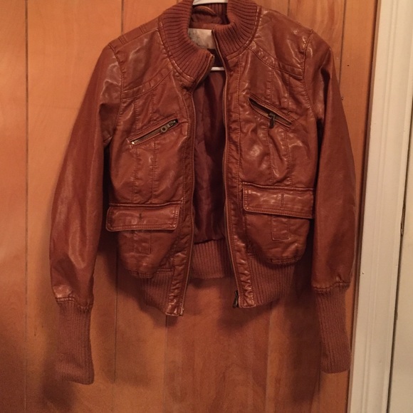 Faux leather brown moto jacket