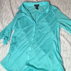 Mint green quarter sleeve button up shirt