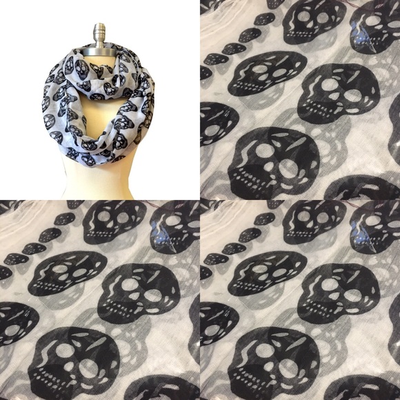 Accessories - White and Black Sheer Skull Scarf XL 40x68" Wrap