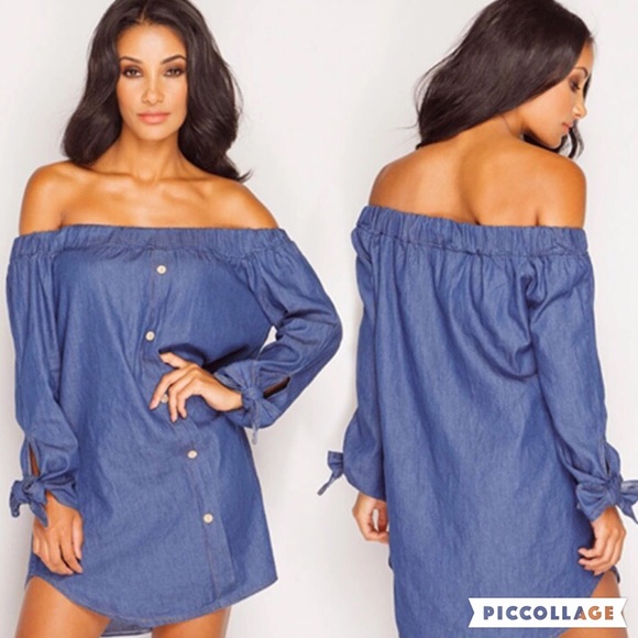 Denim Off the Shoulders Dress/Top - Picture 3 of 4