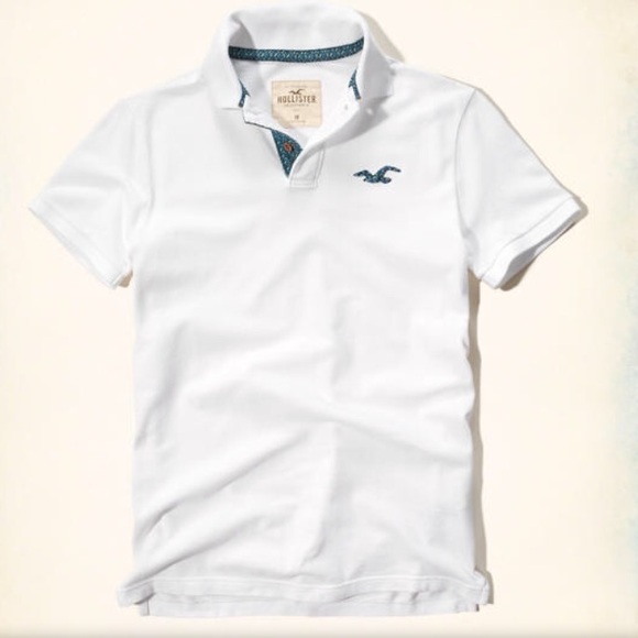 Hollister Co. MENS Medium White Polo w/ turquoise