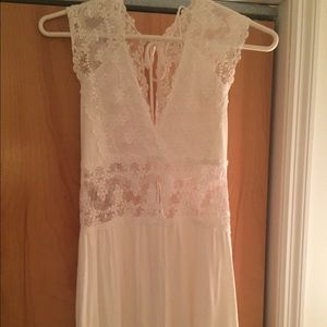 White Plunge Embroidered Ribbed Knit Romper