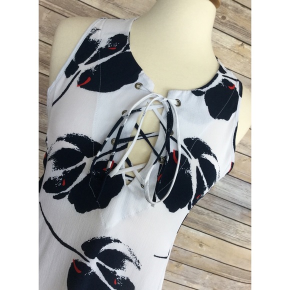 Navy splash of red high low dress S M L - Picture 2 of 3