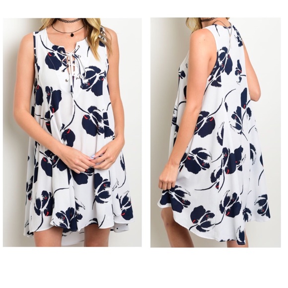 Navy splash of red high low dress S M L - Picture 3 of 3