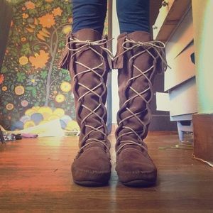 Knee high lace-up moccasin boots!