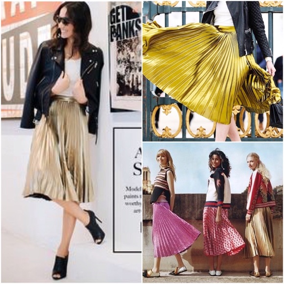 Zara Rusty Gold Suede Pleated Metallic Midi Skirt - Picture 4 of 4