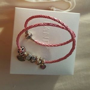 Pandora double wrap pink bracelet w 6 charms!!