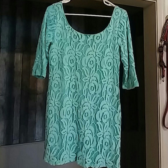 blue lace mini dress