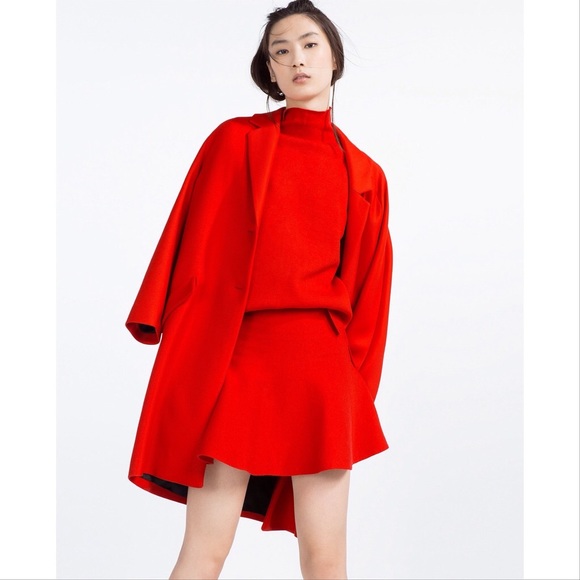 Zara Red Fitted Stretchy Flare Godet Skirt Size M - Picture 2 of 4