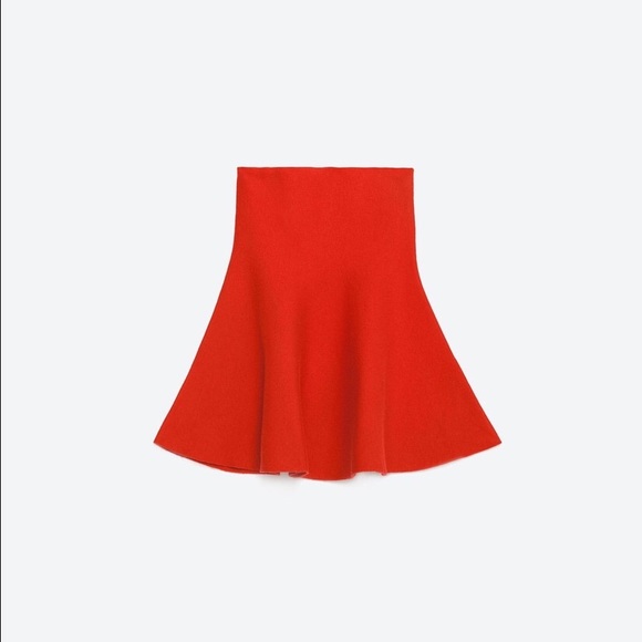 Zara Red Fitted Stretchy Flare Godet Skirt Size M - Picture 4 of 4