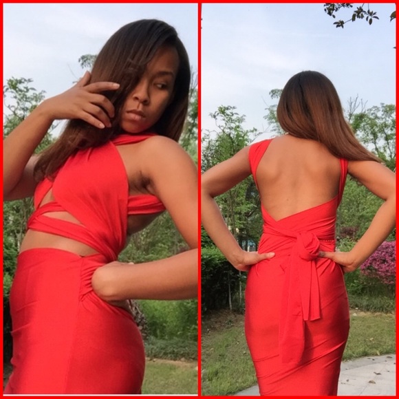 Red Multiway Wrap Midi Dress - Picture 2 of 4