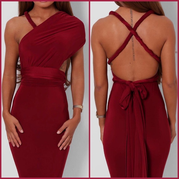 Red Multiway Wrap Midi Dress - Picture 3 of 4