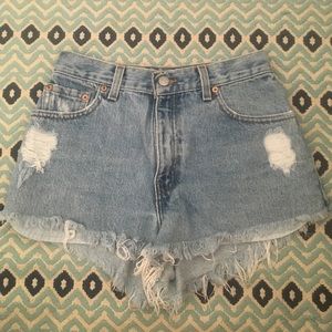 Levi's high-waisted denim frayed shorts