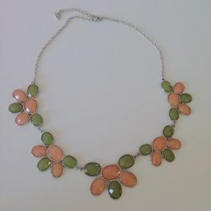 Spring Gemstone Bib Necklace; Pink and Green