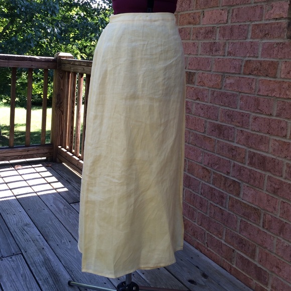 Eileen Fisher pale yellow linen wrap skirt