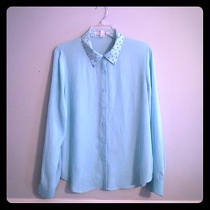 F21 Neon Teal Button Up Shirt