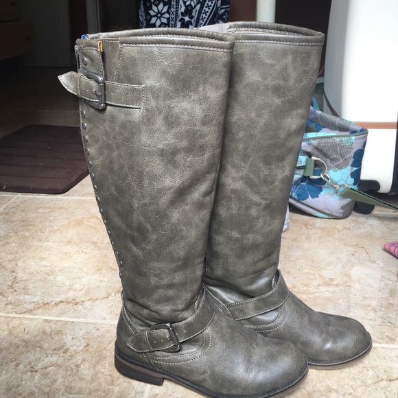 Gray knee high boots