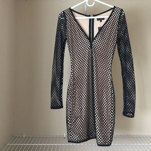 Black Net Beige Low Cut Dress
