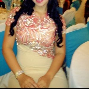 Beige and pink crystal dress