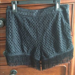 Black fringe shorts