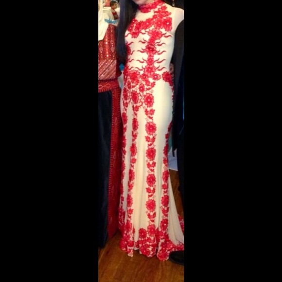 Beige and red gown